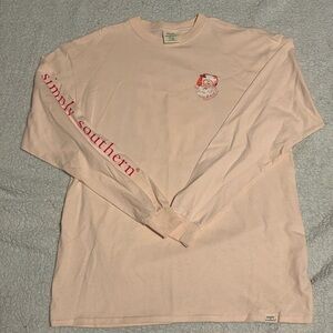Simply Southern Long Sleeve Tee T-shirt Christmas Santa Pink Size Large